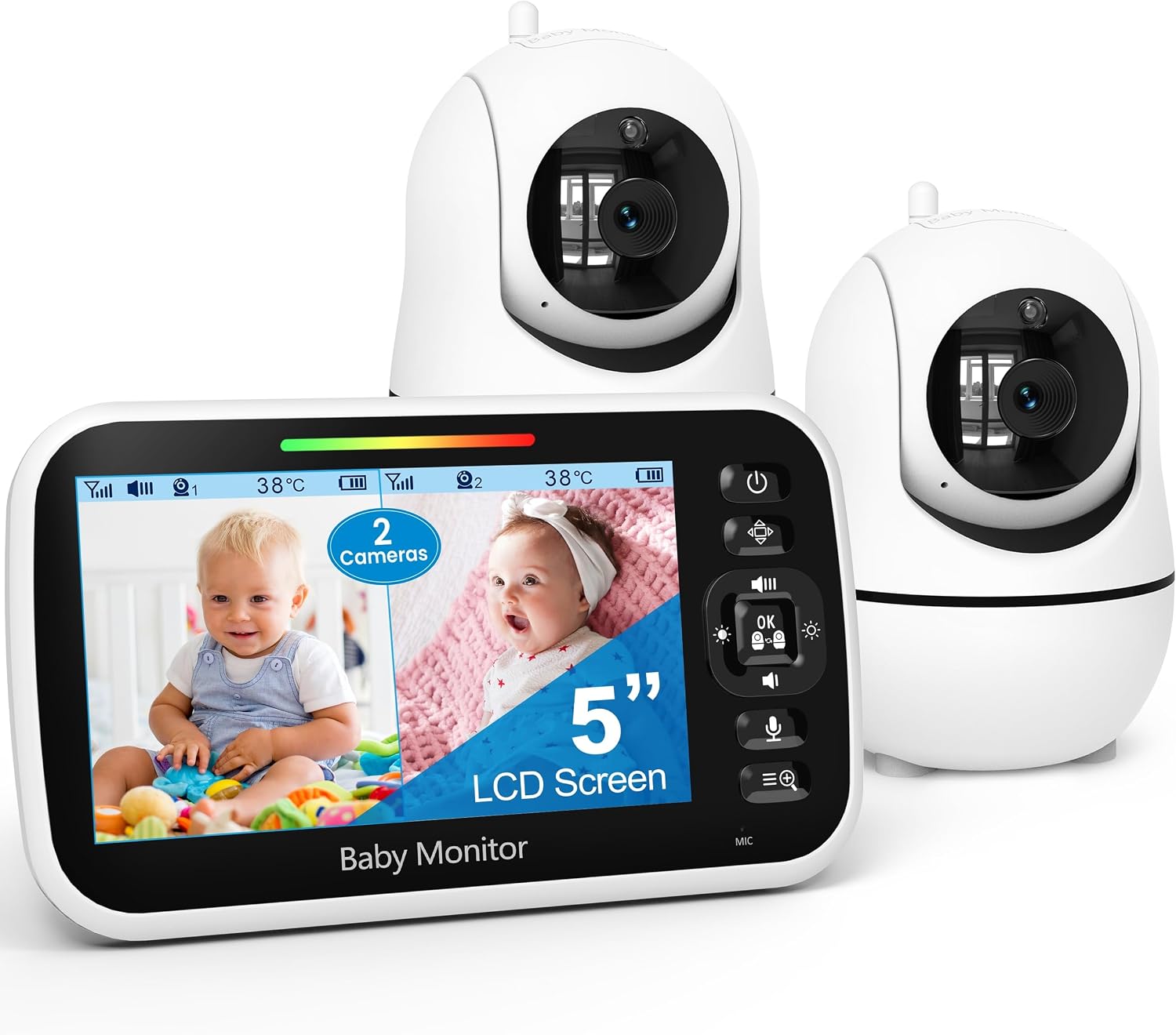 GoodBaby 5" Split Screen Baby Monitor with 2 Cameras and Audio