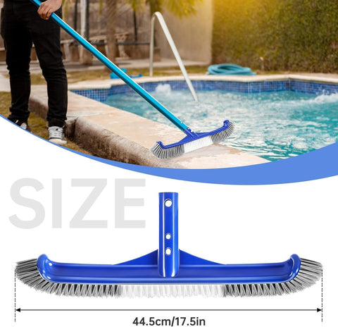 Pool Brush Head & Fine Mesh Pool Skimmer Kit，17" Pool Brushes for Cleaning Pool Wall， Reinforced Frame Pool Net Leaf Skimmer Cleaning Tool with Deep Fine Nylon Mesh Net Bag for Fast Cleaning