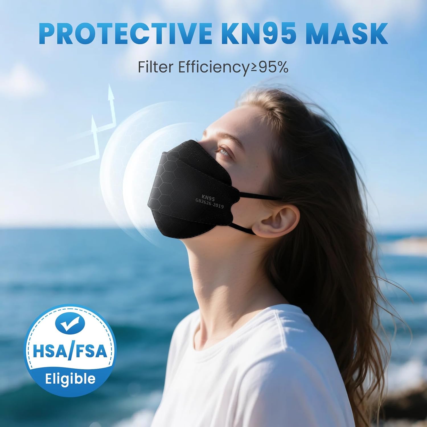 Borje KN95 Face Masks for Adults 50 Pack,5-Ply Black Disposable Face Mask Against PM 2.5 Smoke & Dust, Filtration Efficiency 95%
