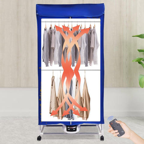 Foldable Electric Laundry Dryer, 1500W Portable Travel Dryer Machine, 66.14lbs Capacity 3 Gears Clothes Dryer Machine, 2-layer Timing Remote Control Dryer for Home, Hotel
