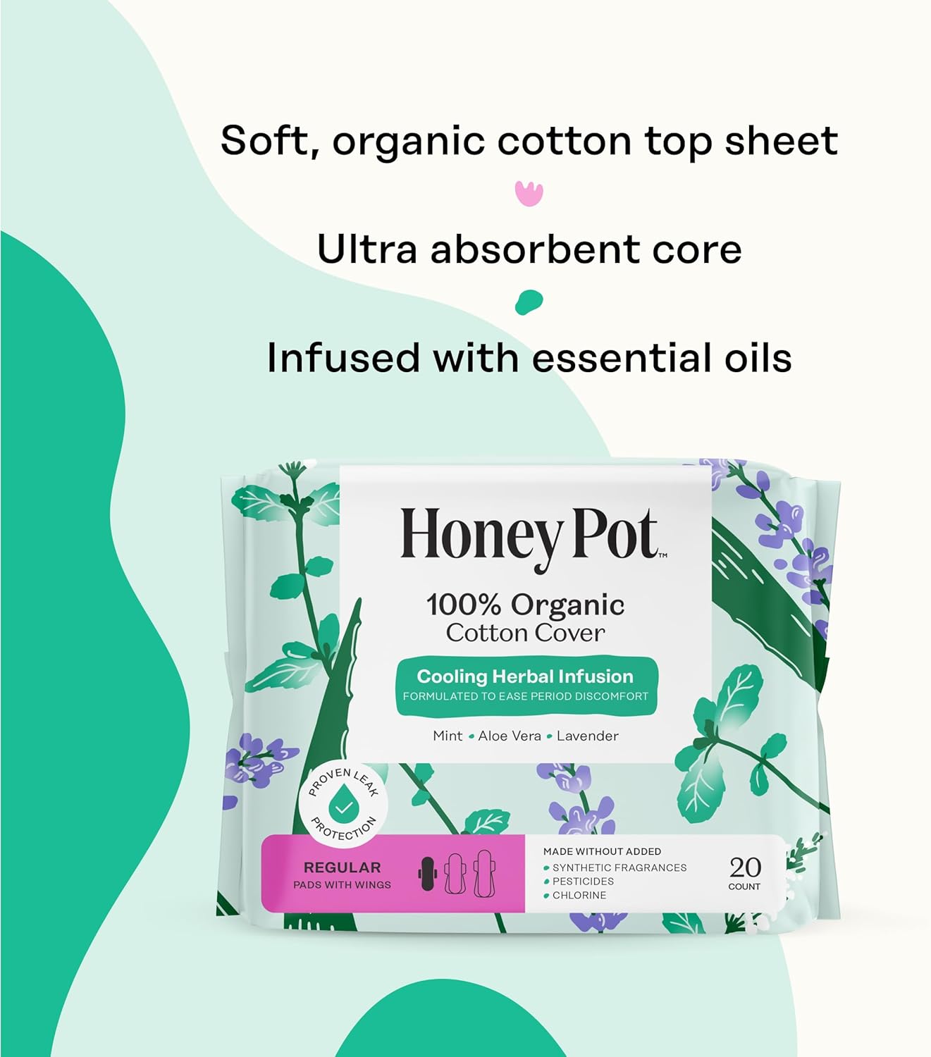 The Honey Pot Company - Cooling Herbal - Regular - Pads for Women