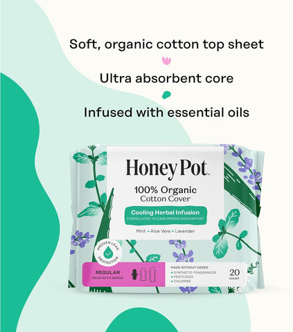 The Honey Pot Company - Cooling Herbal - Regular - Pads for Women