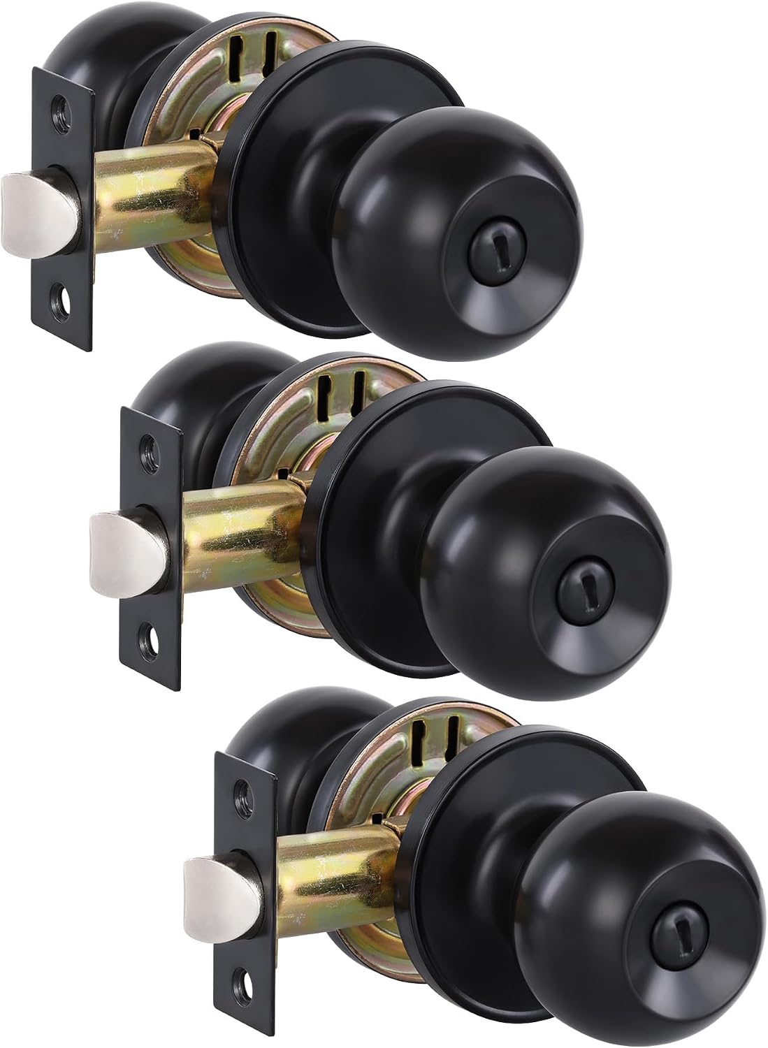 Lanwandeng (3Pack) Matte Black Privacy Door Knobs with Lock for Bedroom/Bathroom, Keyless Interior Door Locksets
