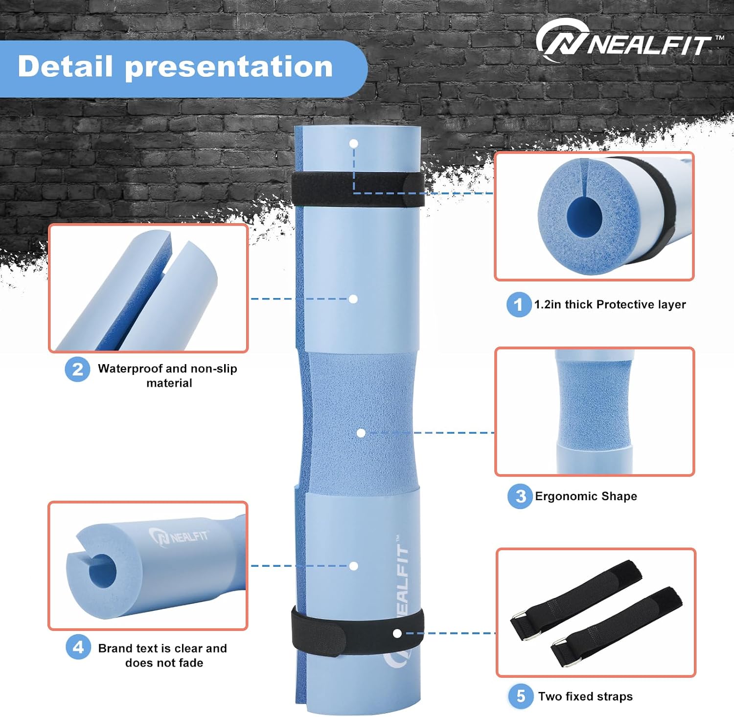 NEALFIT Barbell Pad Squat Pad for Squats—Squat Bar Pad—Great for Weightlifting,Lunges and Hip Thrusts—Foam Sponge Pad—Fit Standard and Olympic Bars Perfectly