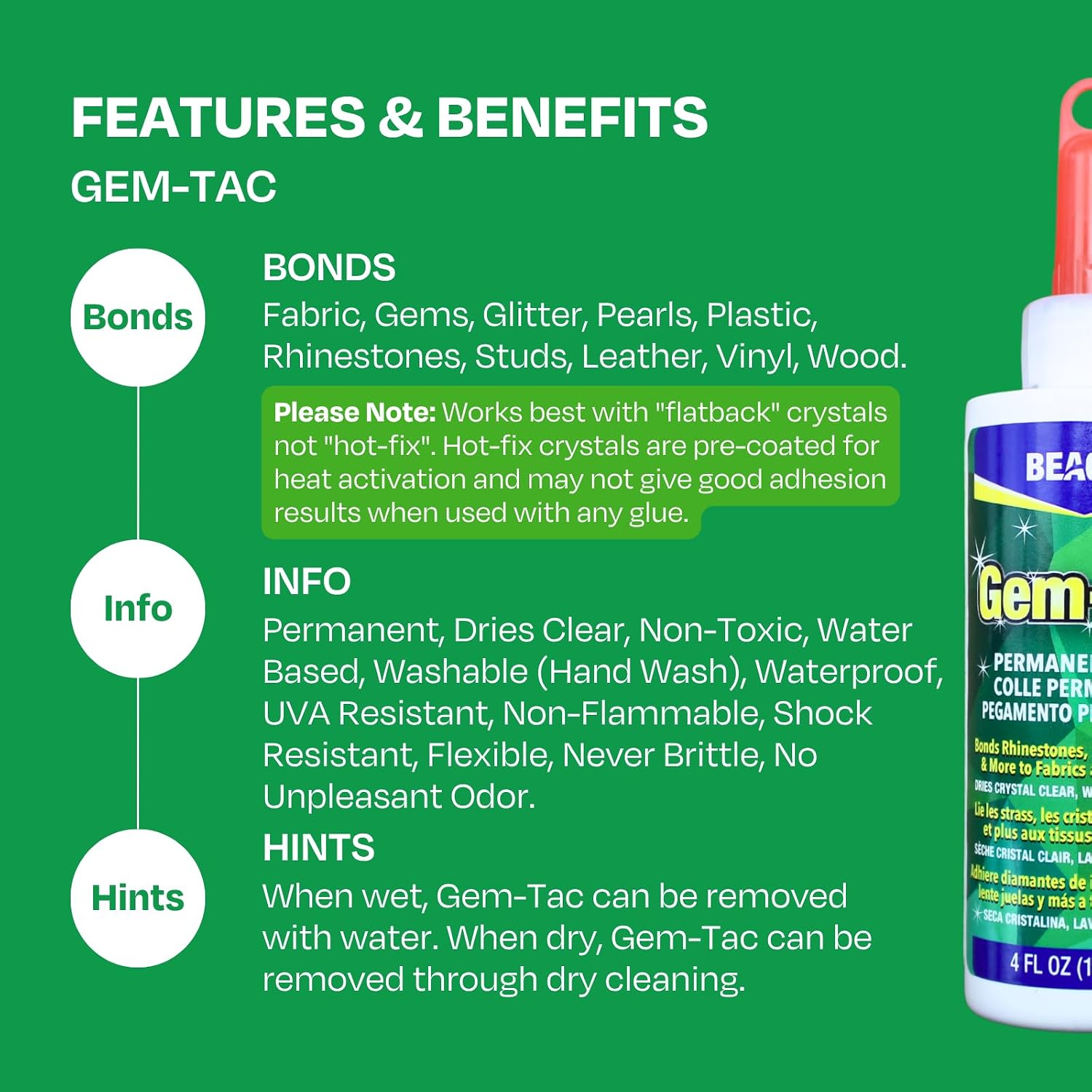 Beacon Gem-Tac Permanent Glue for Embellishing, MINI 3 Pack, 0.51 FL OZ Total, Clear