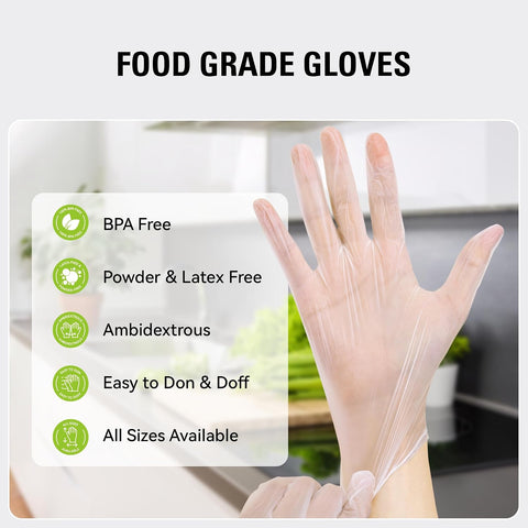 SWIFTLITE Disposable Vinyl Gloves, Food Safe