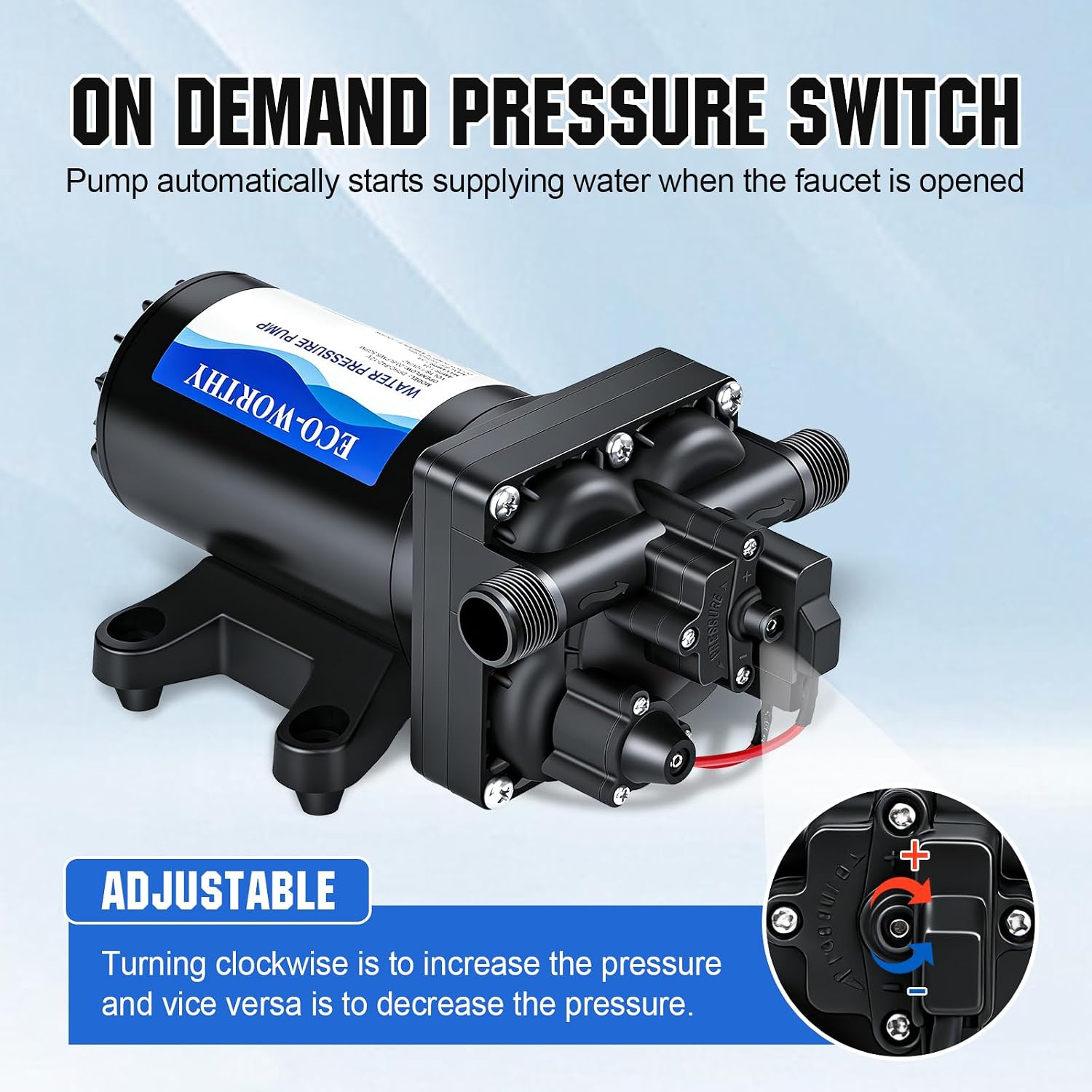 ECO-WORTHY RV Fresh Water Pump 12V DC 5.5GPM 70PSI,12 Volt Diaphragm Self-Priming Pump with Pressure Switch for RV Garden Irrigation Spraying Marine Yacht