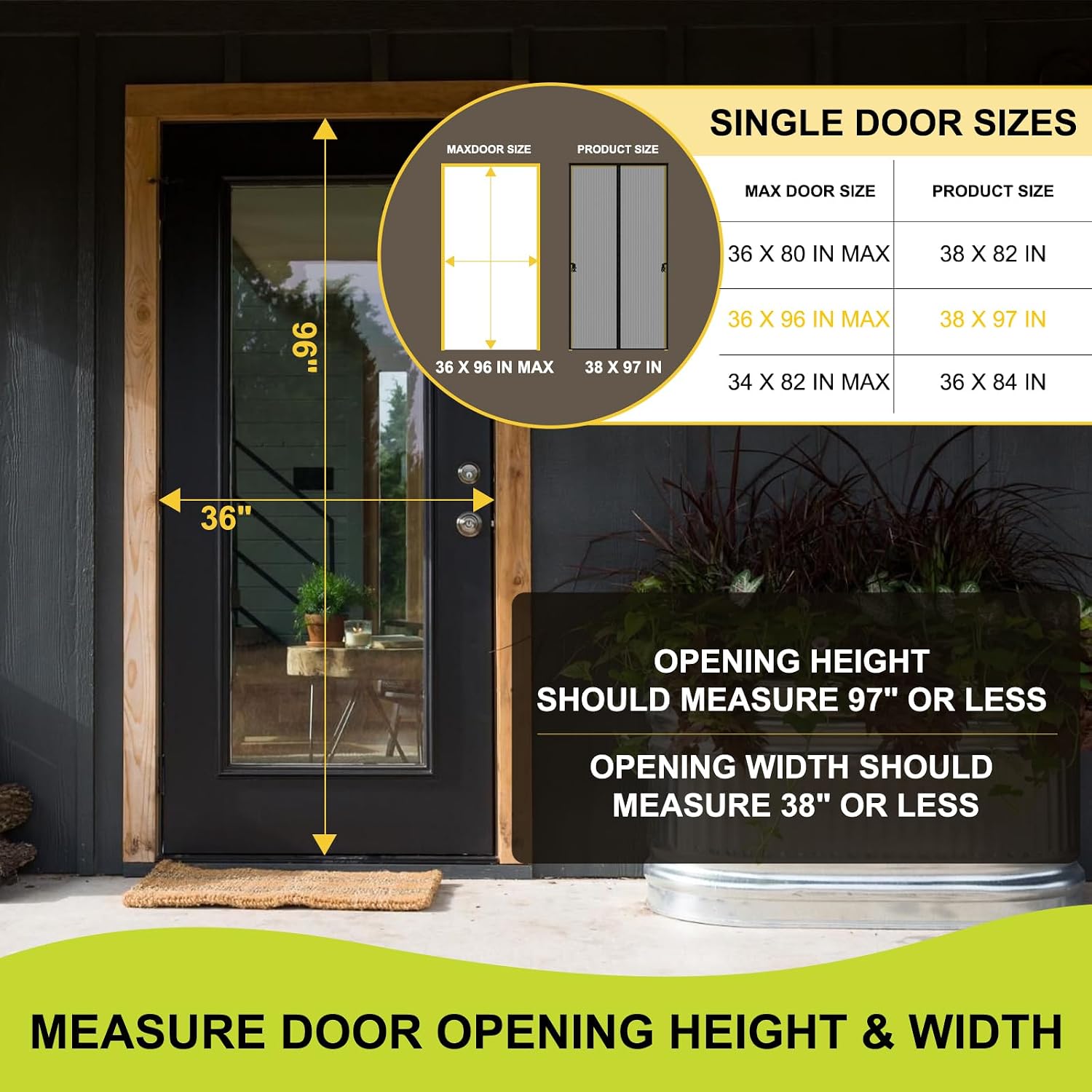 Magnetic Screen Door - Fits Door Opening 36x96 in, Actual Screen Size 38x97 in, Hands Free Mesh Partition,Heavy Duty Screen Door Mesh Curtain Keeps Bugs Out, Frame Hook & Loop, Pet and Kid Friendly