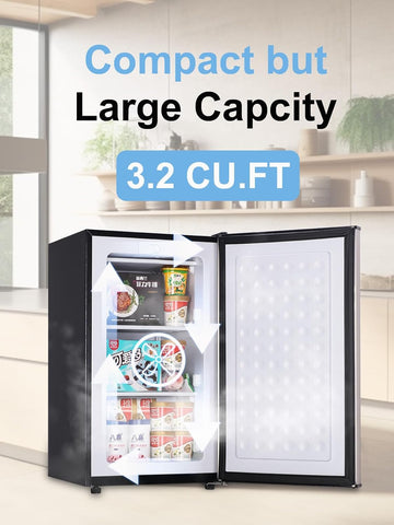 KRIB BLING 3.2 Cu.ft Upright Freezer Compact Mini Freezer with Removable Shelves for Bedroom, Office, Kitchen, Dorm,Silver