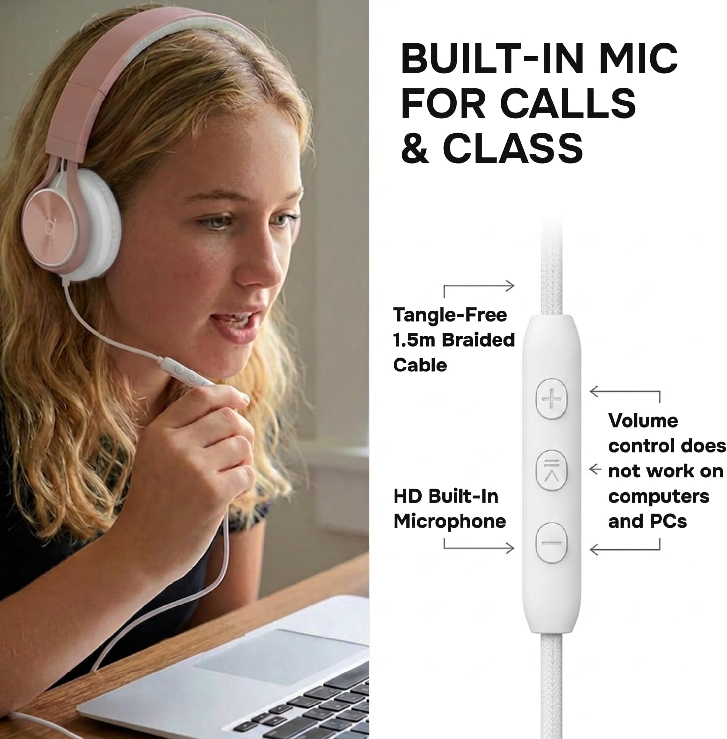 ARTIX Wired Headphones for Kids & Adults - Built-in Mic & Volume Control, Kids Headphones for School & Travel, Girls Head Phones for Computer, iPad, Chromebook, Tablet, Smartphone with 3.5mm Aux Cord