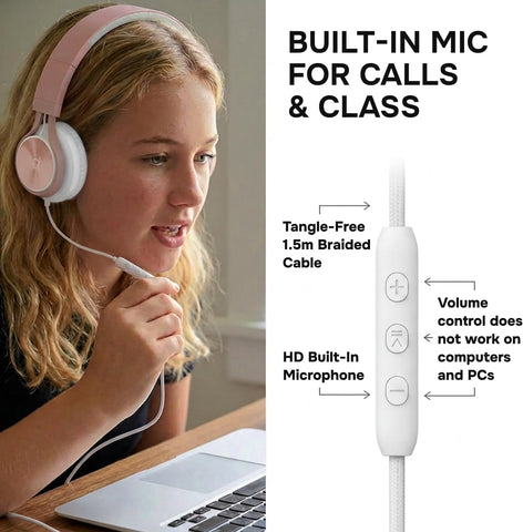 ARTIX Wired Headphones for Kids & Adults - Built-in Mic & Volume Control, Kids Headphones for School & Travel, Girls Head Phones for Computer, iPad, Chromebook, Tablet, Smartphone with 3.5mm Aux Cord