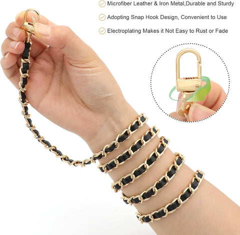 Gold Purse Chain & Strap, 4 Sizes - DIY Handbag, Shoulder, Crossbody Bag Chain - Leather, Braided - 15.4, 23.6, 31.4, 47.2 Inch - Black/Gold