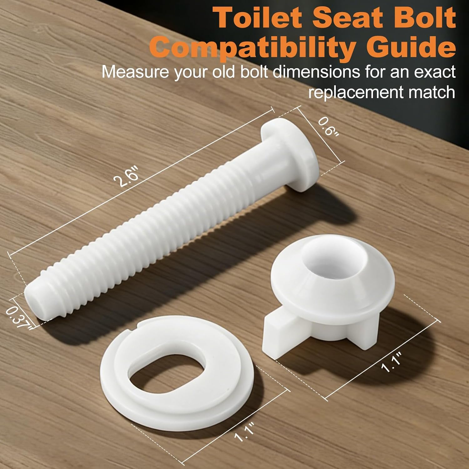 4 Pcs Toilet Seat Screws, Including Plastic Bolts, Nuts and Washers, Durable Toilet Lid Bolts Replacement Kit to Fix Loose Top, Sleek 3-in-1 Fasteners Floor Bolts & Washer Sets