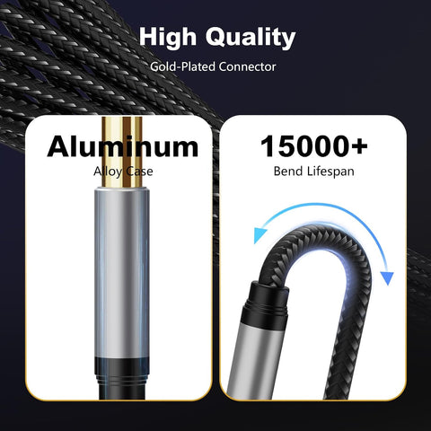 6.35mm Instrument Cable 20Ft,Silver Color Premium 6.35mm Mono Jack 1/4" TS Cable Unbalanced Guitar Patch Cords/Instrument Cable Male to Male with Zinc Alloy Housing and Nylon Braid(20Ft/6M)