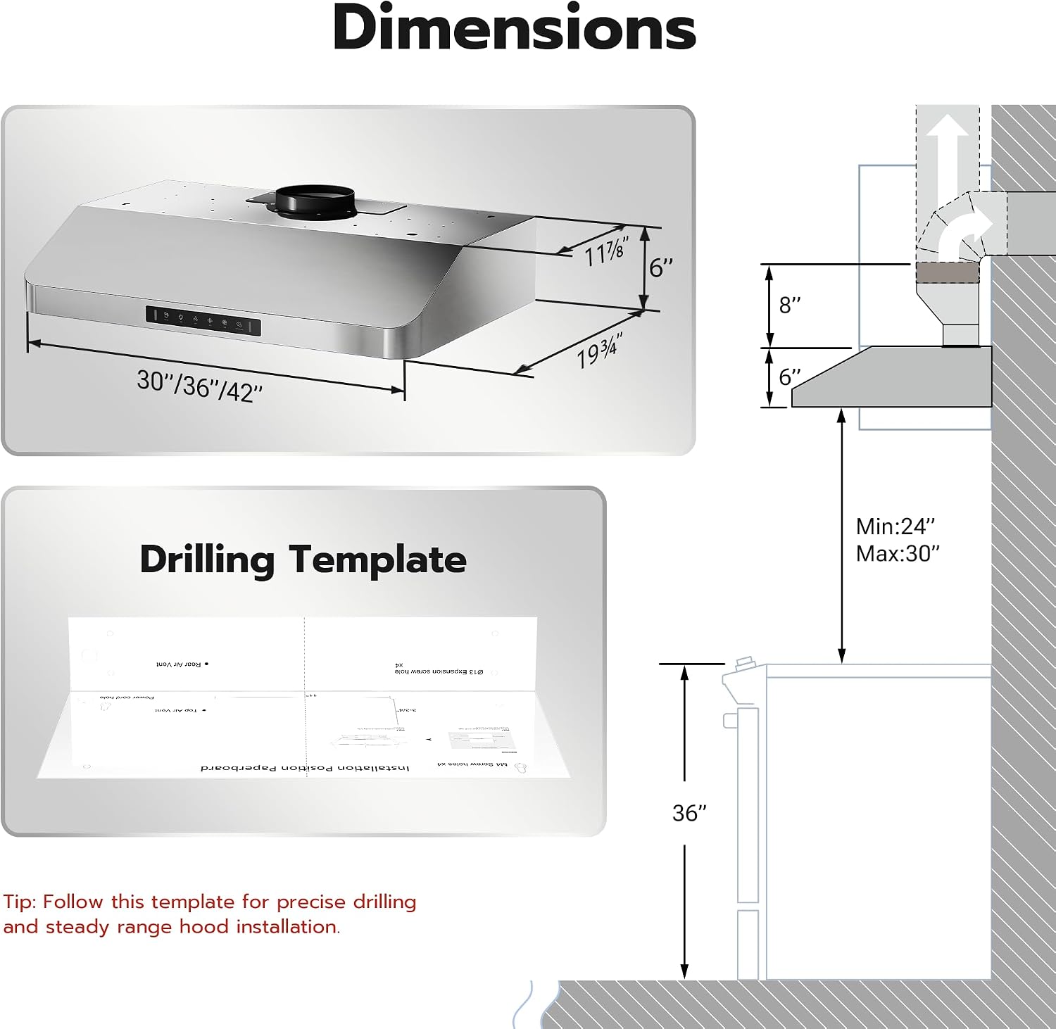 IKTCH 36 Inch Under Cabinet Range Hood with 900-CFM, 4 Speed Gesture Sensing&Touch Control Panel, Stainless Steel Kitchen Vent with 3 Pcs Baffle Filters(IKC01-36)