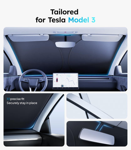 Wigoo for Tesla Model 3 Windshield Sunshade, OEM Design, 100% Sun Block