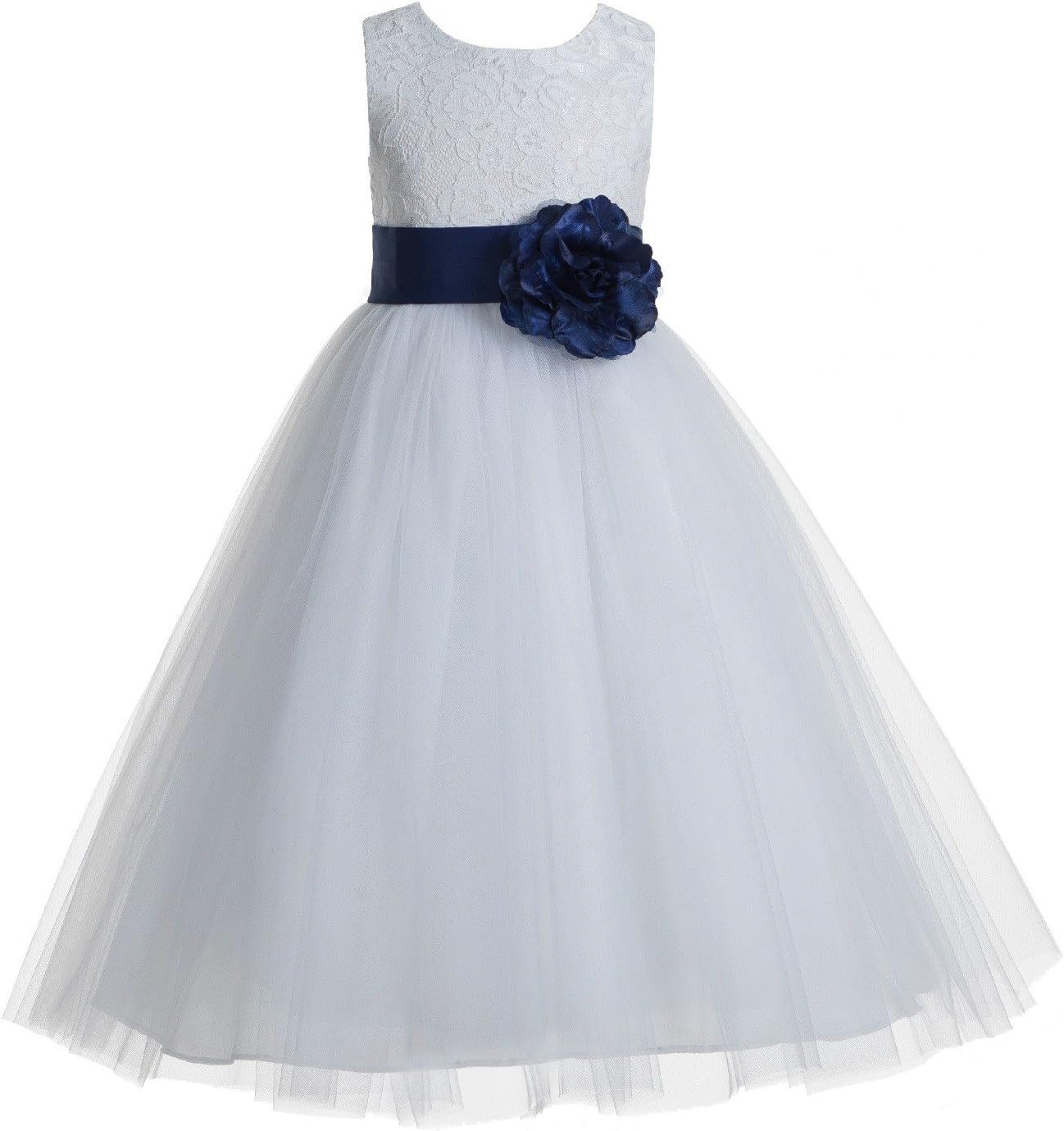 Floral Lace Heart Cutout Ivory Flower Girl Dress Junior Bridesmaid Pageant Gown