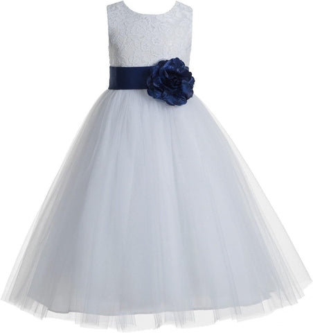 Floral Lace Heart Cutout Ivory Flower Girl Dress Junior Bridesmaid Pageant Gown