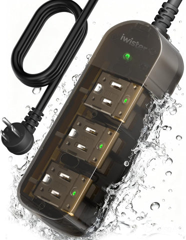 Outdoor Power Strip Weatherproof, 3 AC Outlets, 5FT Extension Cord