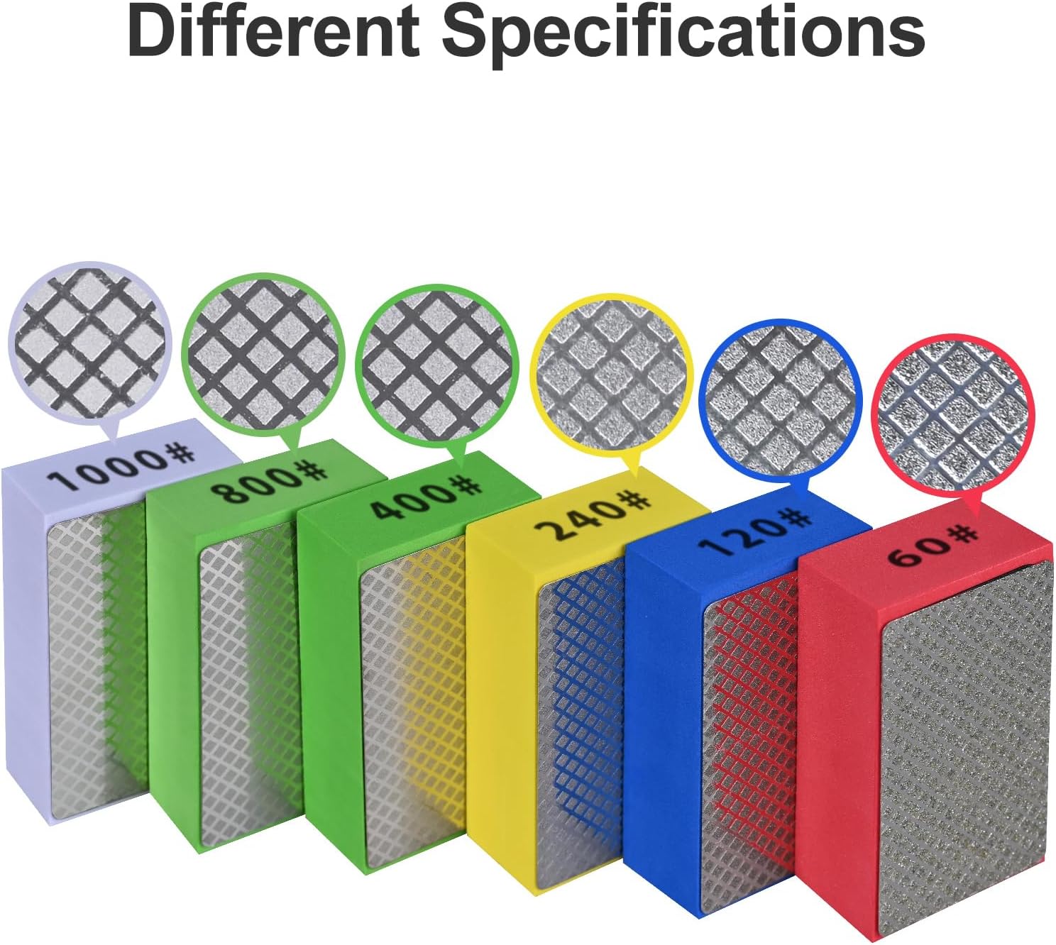 6pcs Diamond Hand Polishing Pads for Ceramic Tile Glass Grinding,Sanding Blocks 60#,120#,240#,400#,800#,1000#