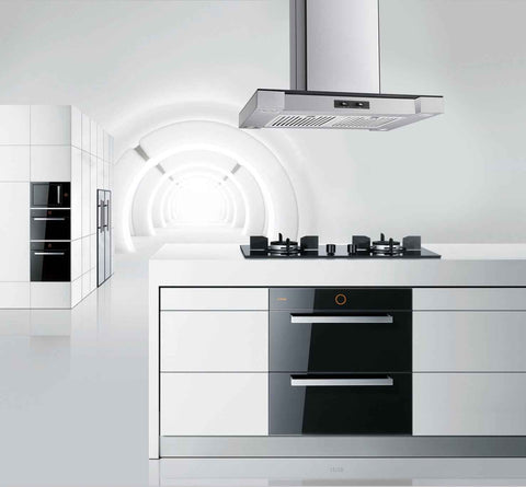 Winflo 30 In. Convertible Stainless Steel Glass Island Range Hood with Stainless Steel Baffle Filters