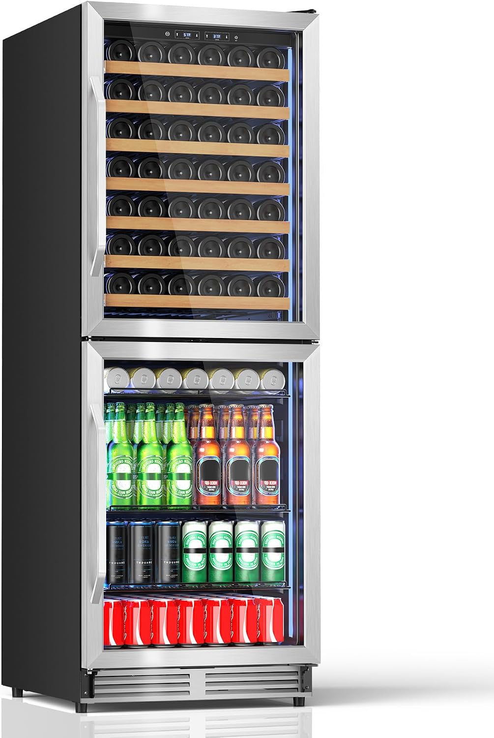 2 IN 1 Wine and Beverage Refrigerator, 24 Inch Dual Zone Wine Cooler