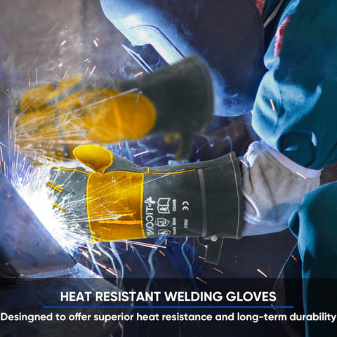 TICONN 16" Leather Welding Gloves for Men, 1000°F Heat Resistant, MIG/TIG