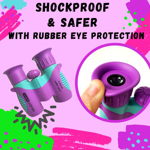 Kids Binoculars 8x21 Purple- Girls Age 3-12, Shock Proof Compact Binoculars for Kids Set- Neck Strap, Compass, Carabiner, Case- High-Resolution Optics Child Gift Toy for Bird Watching, Camping, Travel