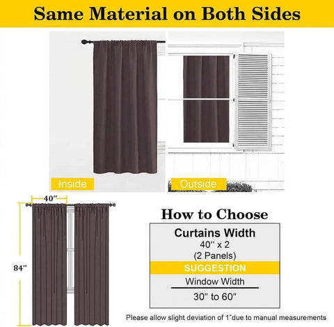 Blackout Curtains 84 Inch Length 2 Panels Set, Soft Solid Thermal Insulated Room Darkening Curtains 84 Inches Long for Bedroom Living Room, Rod Pocket Drape, Chocolate, Each 40" Wx84 L