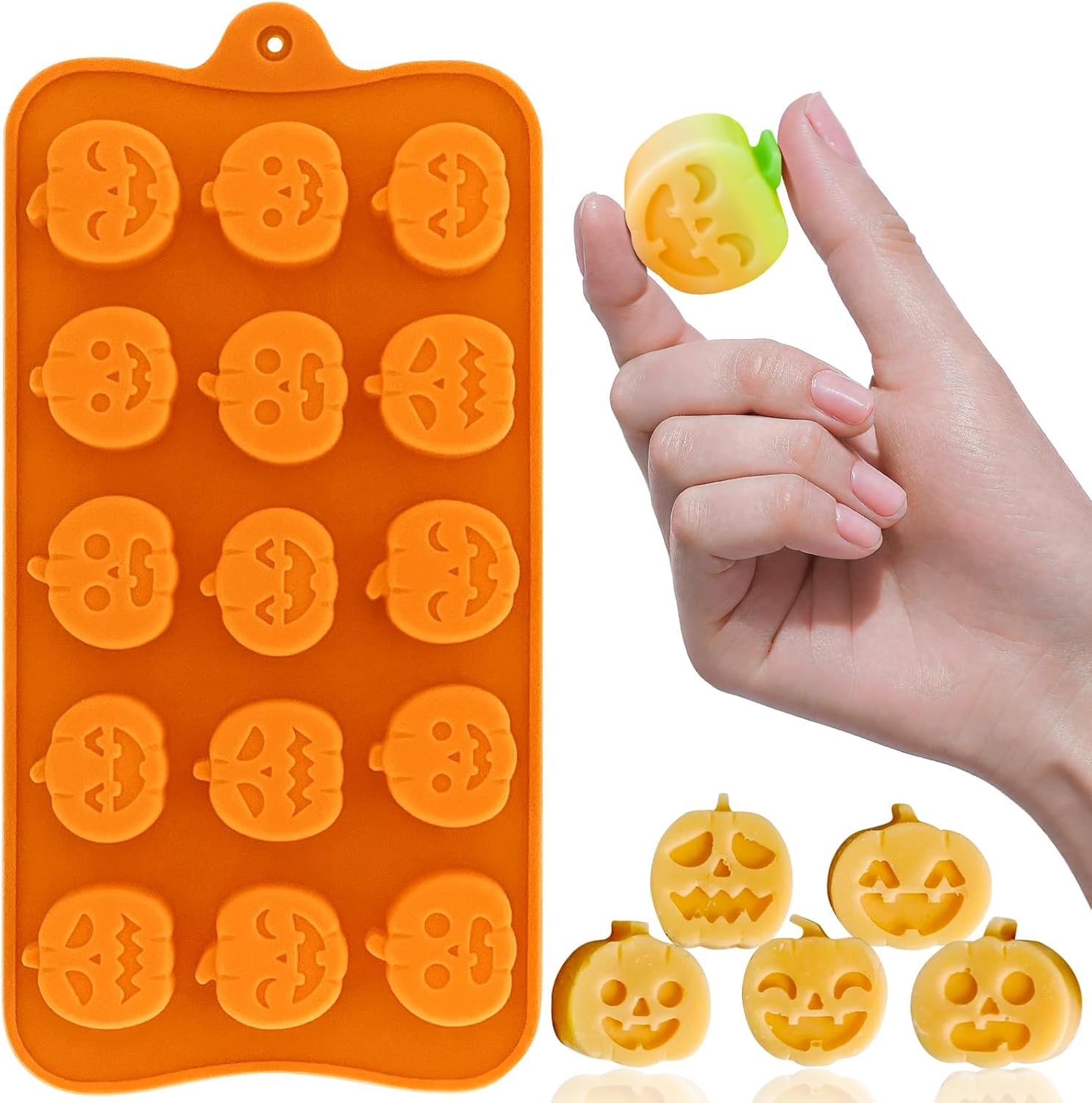 Pumpkin Candy Silicone Molds for Halloween Small Chocolate, Wax Melts, Cake Decoration 15 Cavity Food Grade Bpa Free for Kids, Oven Safe DIY Homemade Mould Treat or Trick -1 PC