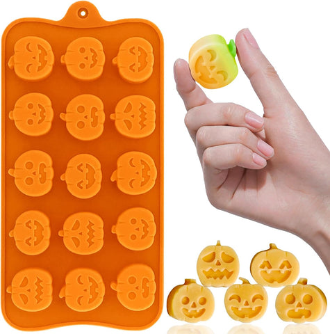 Pumpkin Candy Silicone Molds for Halloween Small Chocolate, Wax Melts, Cake Decoration 15 Cavity Food Grade Bpa Free for Kids, Oven Safe DIY Homemade Mould Treat or Trick -1 PC
