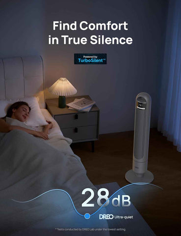 DREO Tower Fan for Bedroom, 26ft/s Velocity, 90° Oscillating, 8H Timer