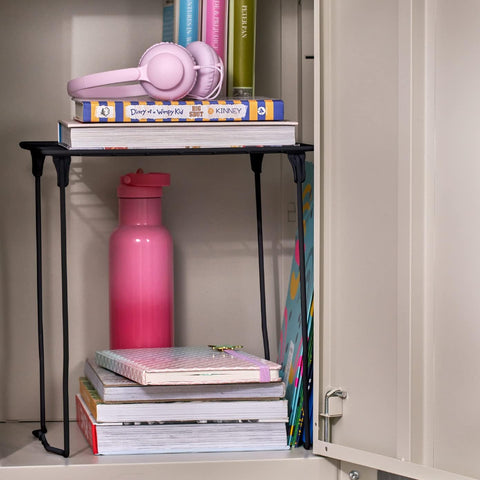 LockerMate Stac-A-Shelf Locker Organizer Shelf, Stackable, Extra Tall, Fits Standard Size School Lockers, Black