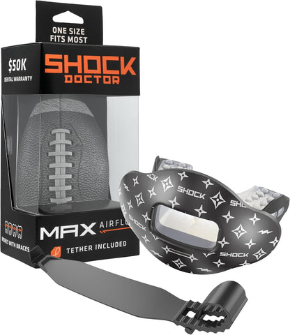 Shock Doctor Lip Guard, Adult and Youth Mouth Guard Football with Strap, Breathable Wide Opening Football Mouthpiece for Youth and Adults OSFA, Shock Doctor Mouth Guards, Max Airflow