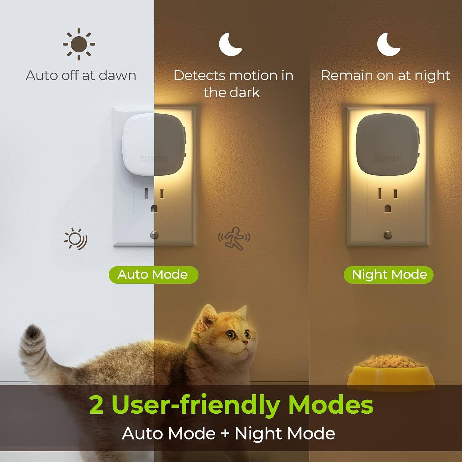 AUVON Plug-in LED Backlit Night Light 4 Packs, Motion & Dusk to Dawn Sensor