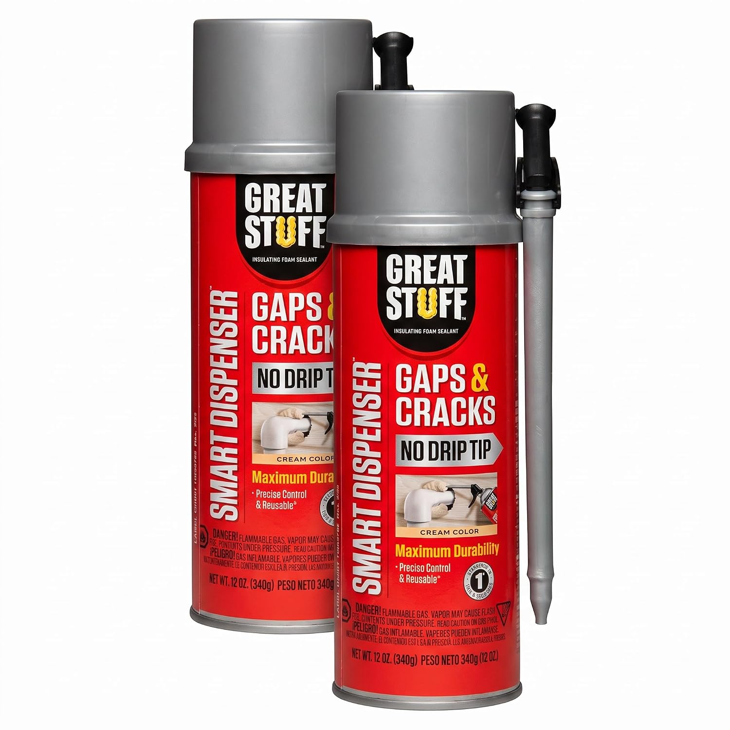 Great Stuff 99108824 Smart Dispenser Gaps & Cracks, Cream, 12 Ounce (Pack of 2)