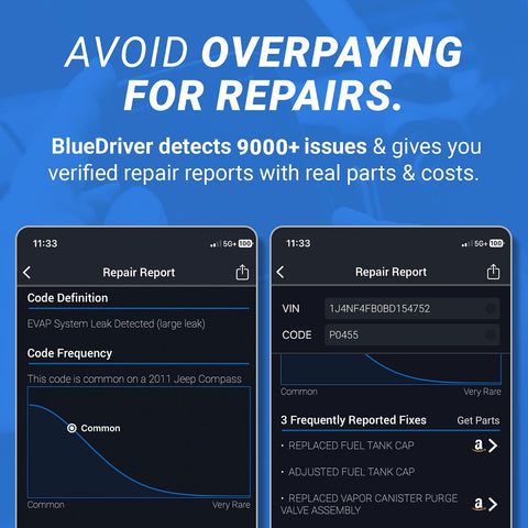 BlueDriver OBD2 Scanner Bluetooth, No Subscription, ABS SRS TPMS