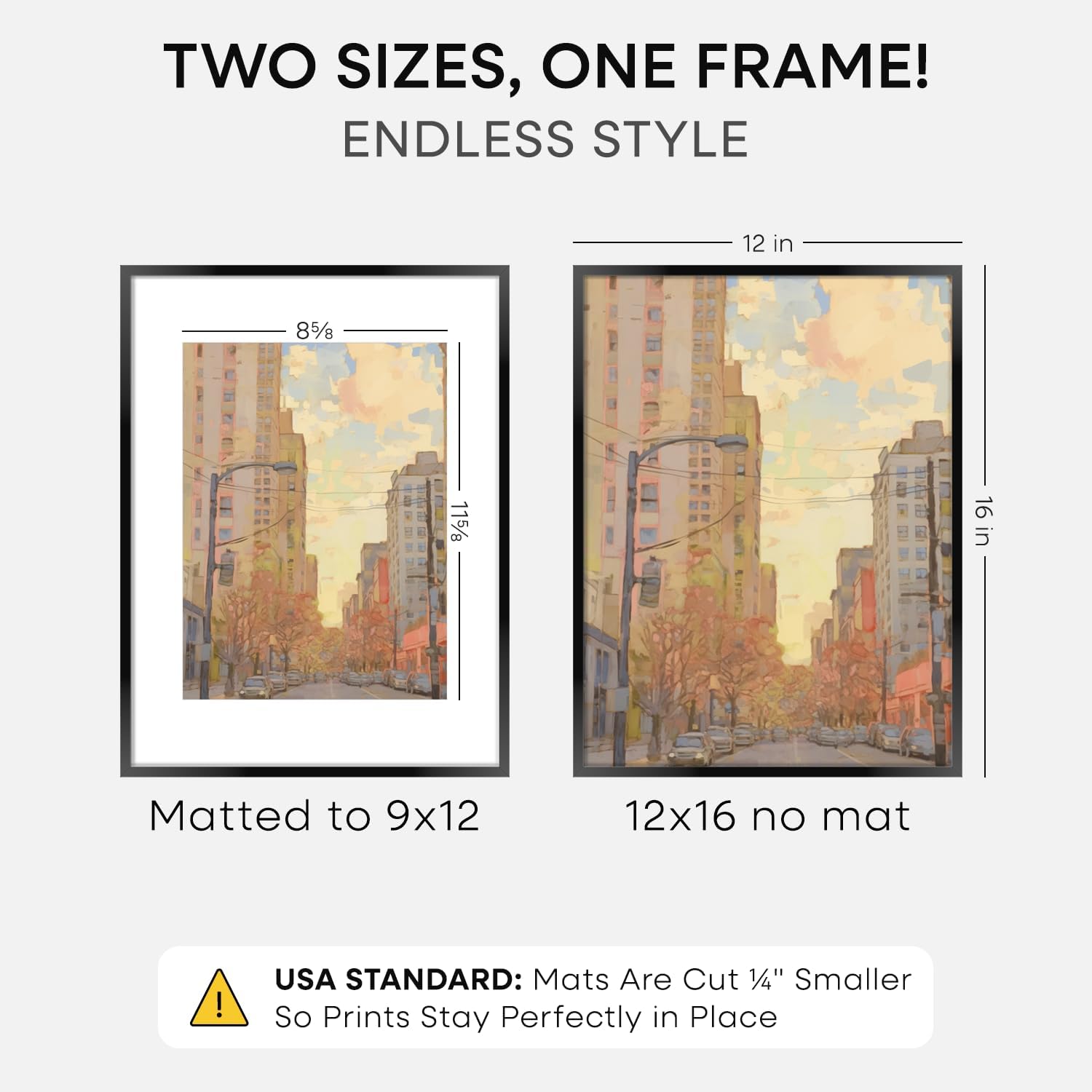 Homeforia 12x16 Black Picture Frame, High-End Metal, 9x12 Mat, Glass
