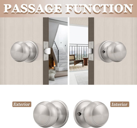 Probrico 3 Pack Round Passage Door Knob(Non-Locking Knobs), Keyless Doorknobs Interior/Exterior Door Lockset,Passage Knobs for Hallway/Closet,Satin Nickel Finish Modern Design Door Hardware