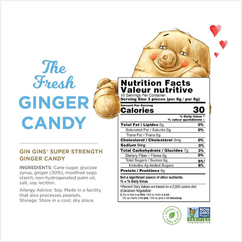 GIN GINS Super Strength Ginger Candy Made w/Fresh Ginger 3oz 12Pk
