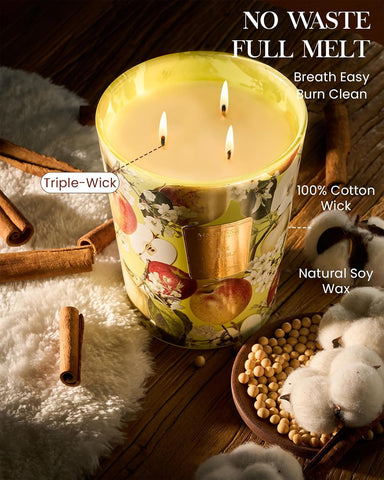 M&SENSE Apple Crumble Soy Candle, 35oz 3-Wick, Autumn Thanksgiving Candles