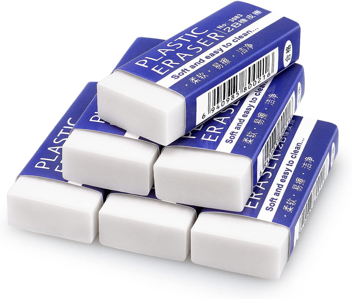 Tamaki Erasers, Large, White, 6 Pack