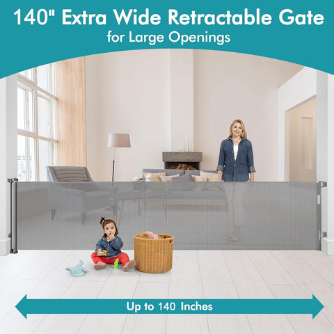 140" Extra Wide Retractable Baby Gate Extra Long Dog Gate Indoor Outdoor