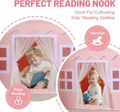 Kids Play Tent Indoor: with Mat, Tassel Garland - Pink Girls Tent Playhouse Kids Toys for Boy Girl Birthday Gift for Kids
