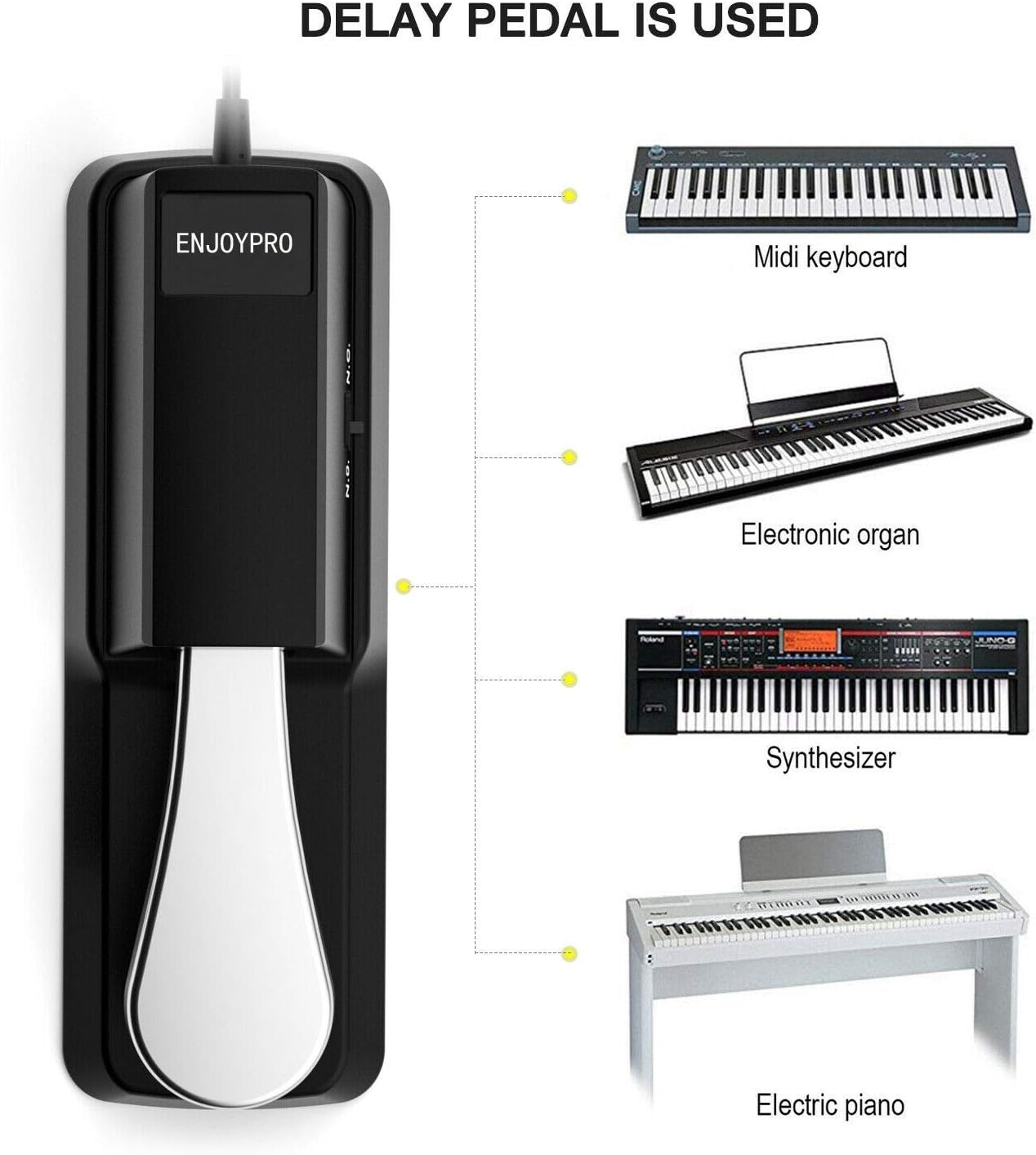 Sustain Pedal for Yamaha Keyboard, Piano Keyboard Pedal with Polarity Switch for Casio, MIDI, Roland Electronic Keyboards and Digital Pianos, 1/4 Inch Jack