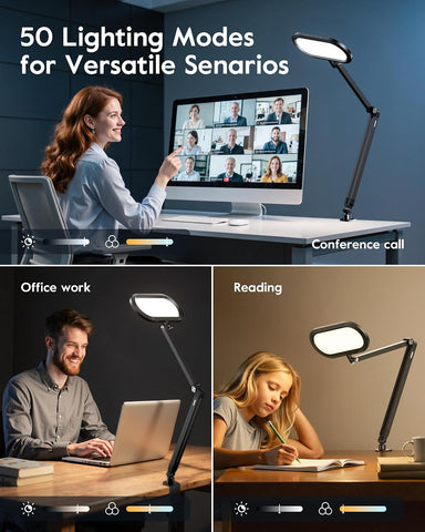 LitONES Dual-Side LED Desk Lamp with Clamp, Soft Light with Stepless Remote