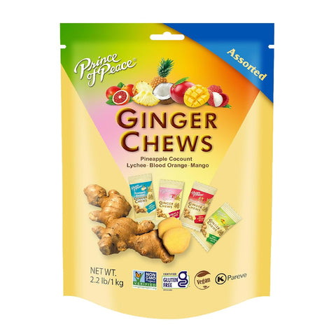 Prince of Peace Ginger Chews Assorted Flavors, 2.2 lb. (Mango, Blood Orange, Pineapple Coconut, Lychee) Candied Ginger – Candy Pack – Ginger Chews Candy - Gluten Free