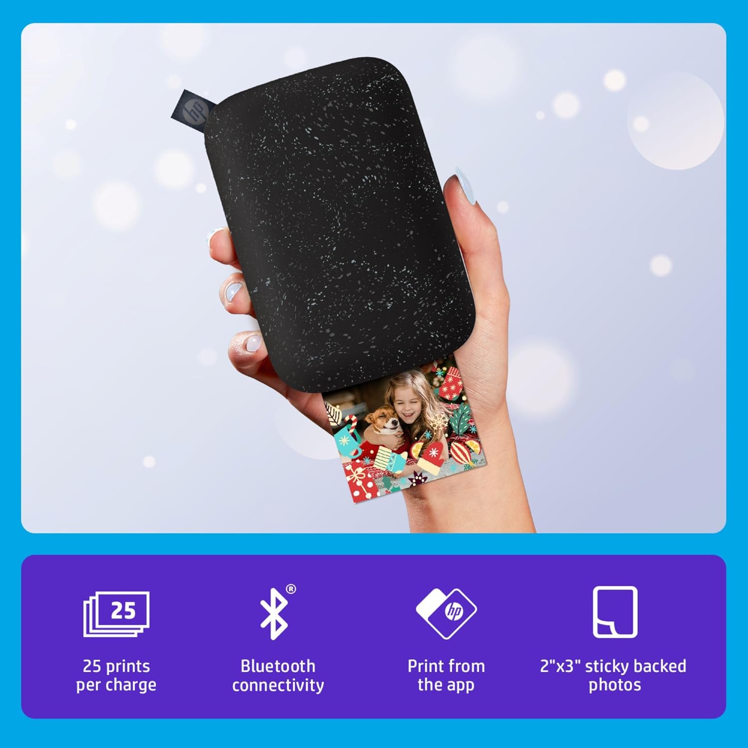 HP Sprocket Portable 2x3 Inch Instant Photo Printer (Black Noir) Print Pictures on Zink Sticky-Backed Paper From Your iOS & Android Device