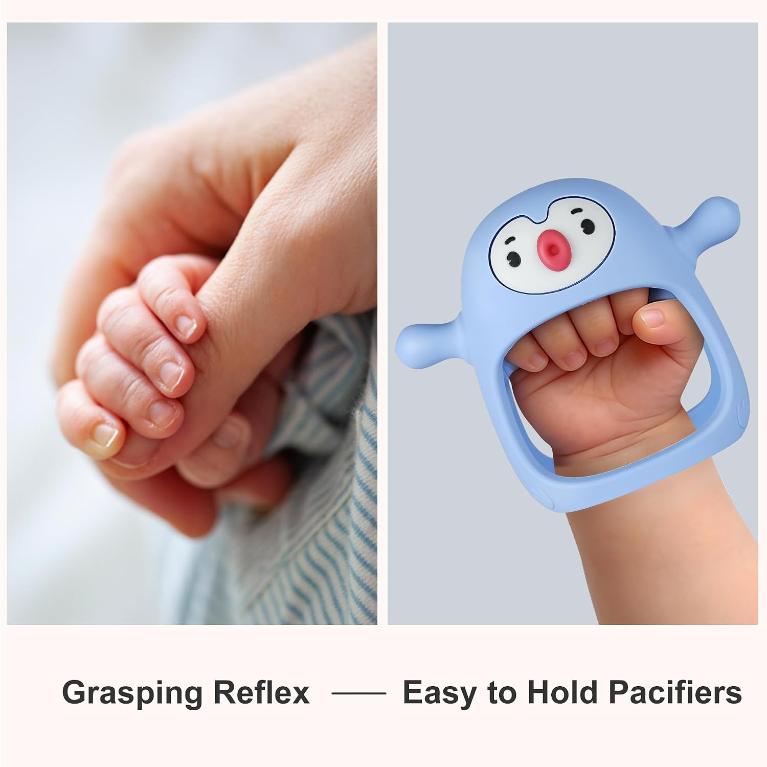 Smily Mia Baby Teething Toys for 0-6Months, Teethers for Babies 3-6Months | Penguin Teether | Hand Teether |Teething Mittens for Teething Relief, Baby Pacifier |Teething Pacifiers for Baby, Light Blue
