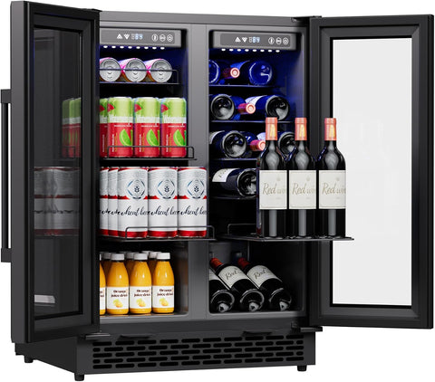 24 Inch Wine and Beverage Refrigerator with Glass Door, Dual Zone Cooler